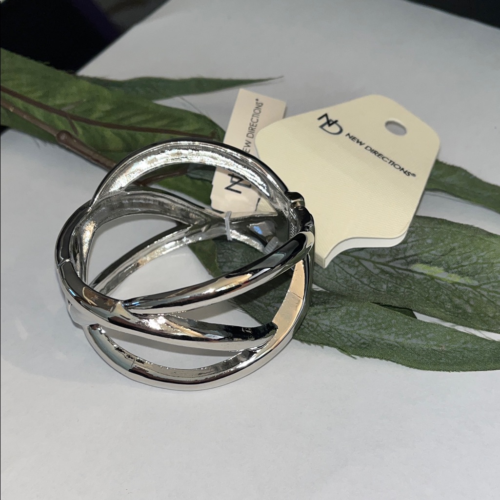 New Directions Shiny Silver Crossover Hinged Bracelet 12$